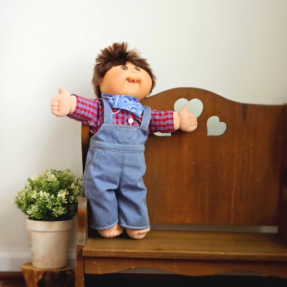 Signed Xavier Roberts Cabbage Patch Doll Missing Front Teeth Boy 18" Brown Hair - Picture 2 of 16